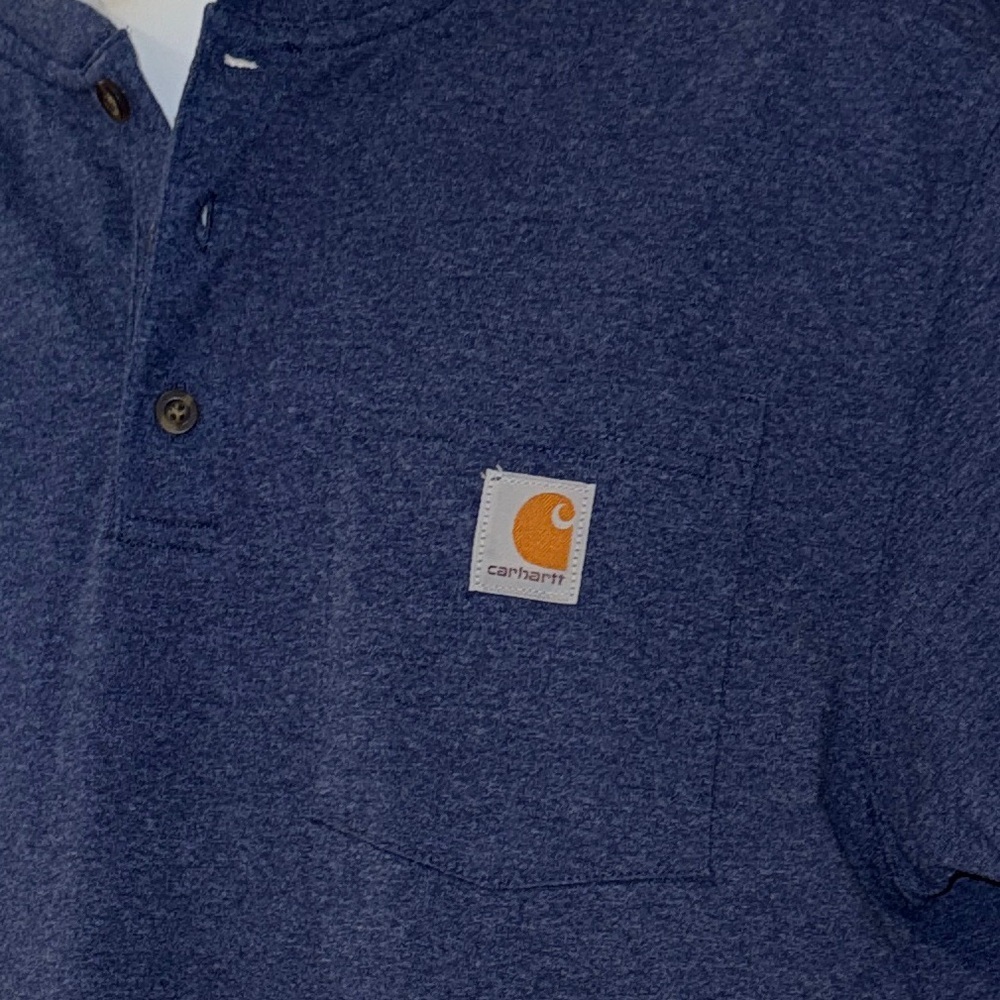 Carhartt K84 Men’s Henley Shirt Medium Blue Pocket Tee Loose Fit - Picture 3 of 11